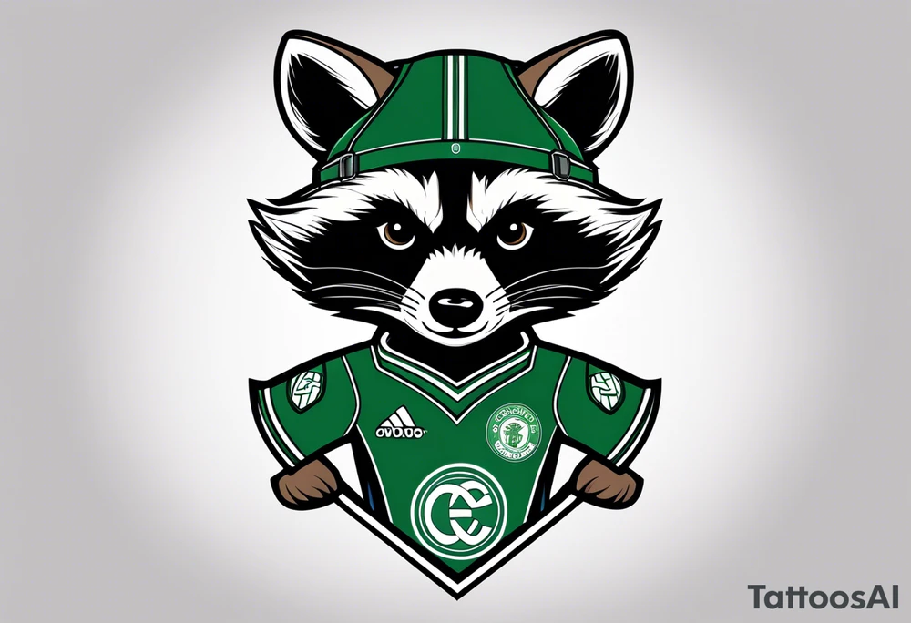 Rocket raccoon with a Glasgow Celtic football club jersey on tattoo idea