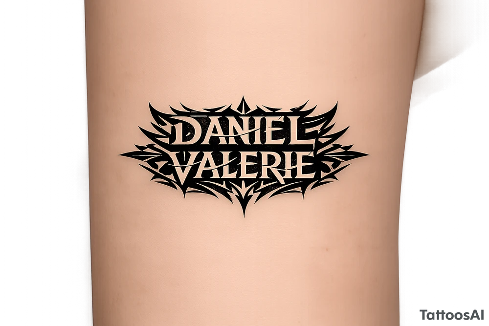 Daniel Valerie written with kpop demon hunters patterns, have it evoke the styling of korean writing and incorporate golden joinery tattoo idea