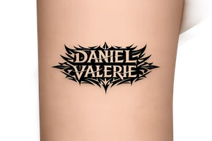 Daniel Valerie written with kpop demon hunters patterns, have it evoke the styling of korean writing and incorporate golden joinery tattoo idea