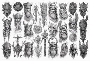 Upper arm sleeve of norse mythology tattoo idea