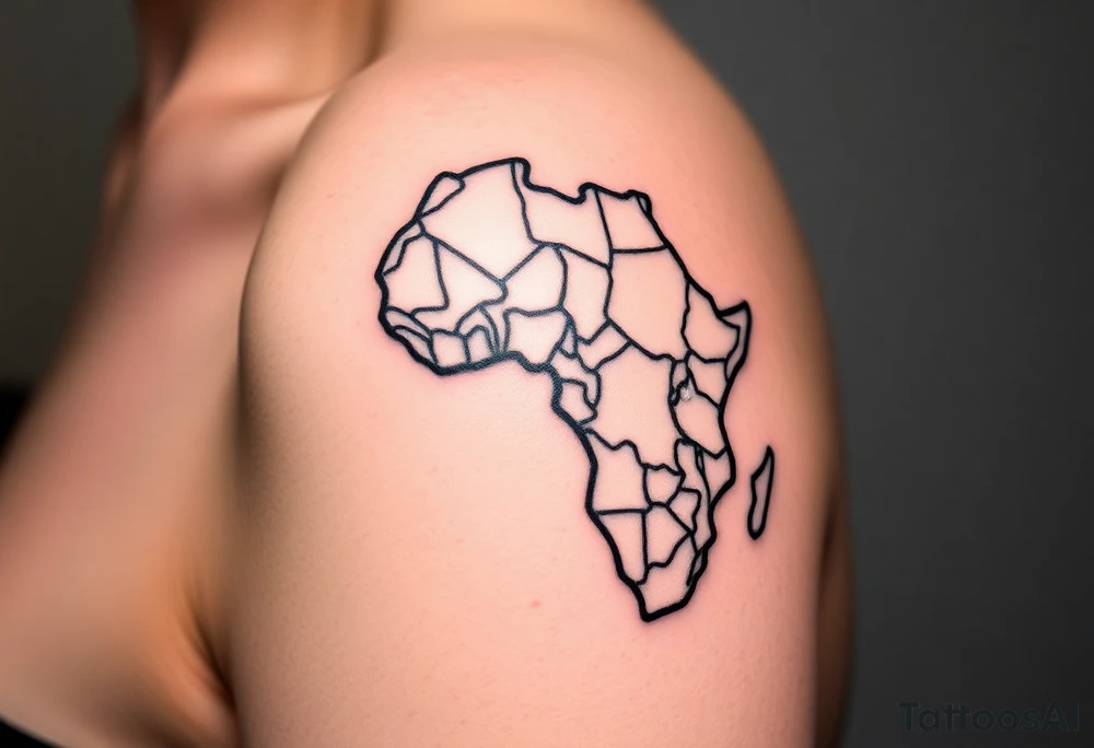 create a shoulder tattoo. I want a map of africa with south sudan outlined. ensure the country of south sudan is outlined by itself tattoo idea