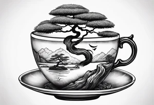 bonsai tree in teacup tattoo idea