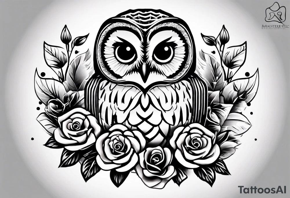 Barred owl with a rose and a heart tattoo idea