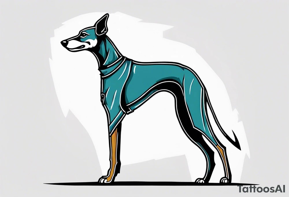 Punk greyhound standing on hind legs wearing leather jacket tattoo idea