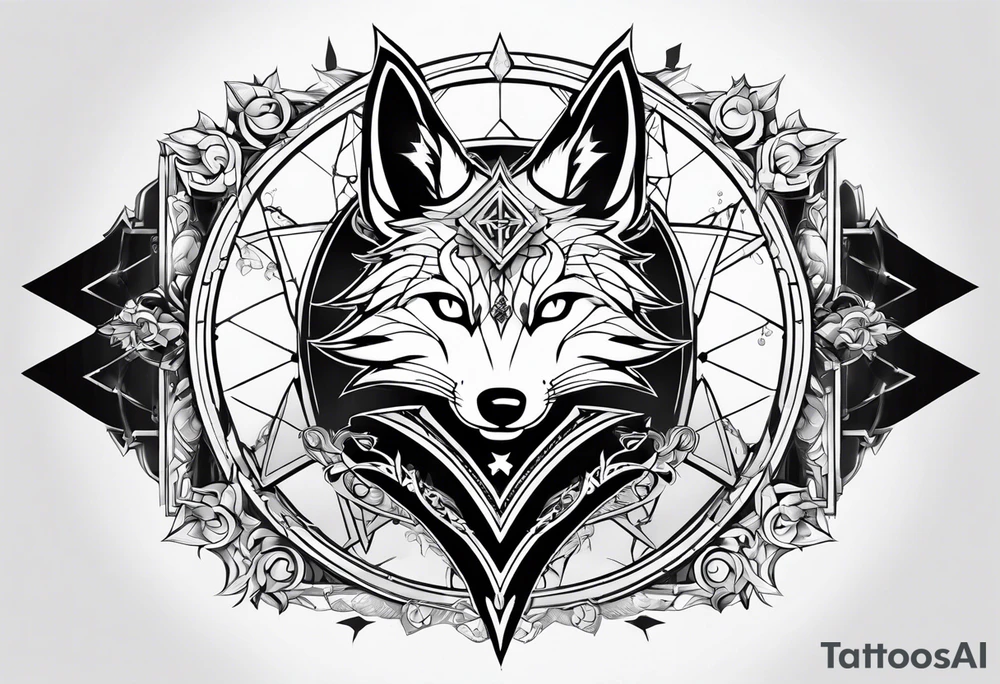 Renard sur un fond boussole. Il faut une clé ( style keyblade dans kingdom hearts. Tatouage sur l'avant bras tattoo idea