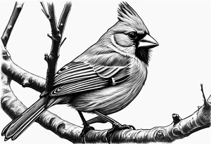 Masculine, cardinal on branch, realistic, upper arm, black and white, Hungarian tattoo idea