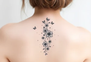 Flowers vertically down the spine surrounded by small butterflies and sparkles

Less flowers tattoo idea