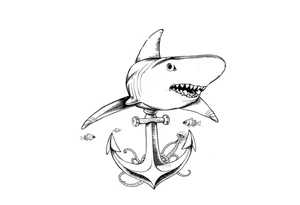 a hammerhead shark, under it an anchor,fishes,jellyfisches,octopus. tattoo idea