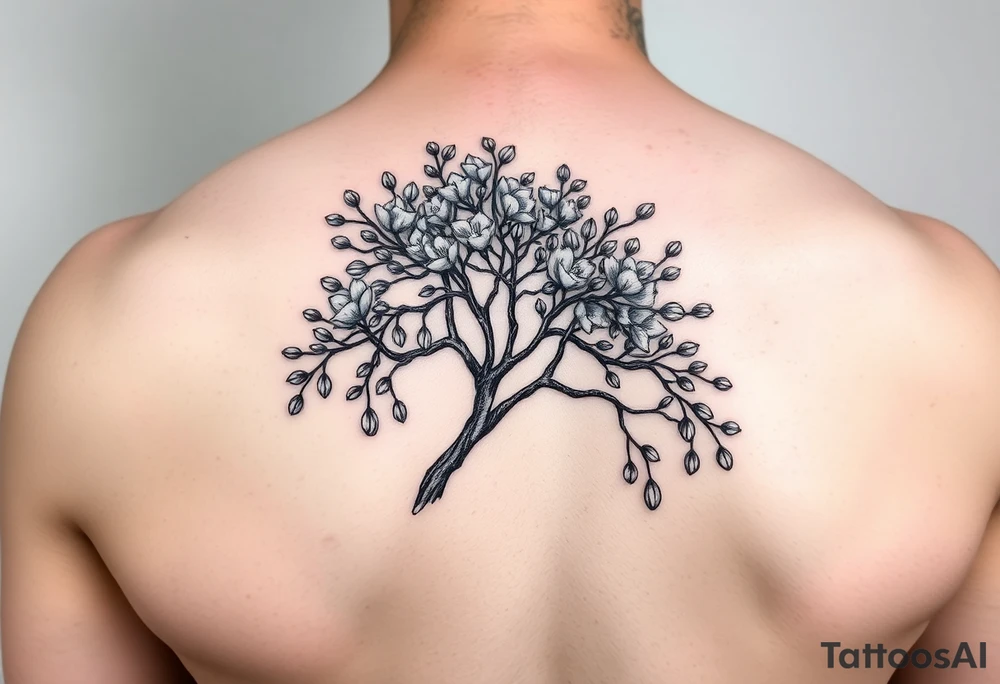 jacaranda tree with long branches  with lace drop embellishment feminine tattoo idea