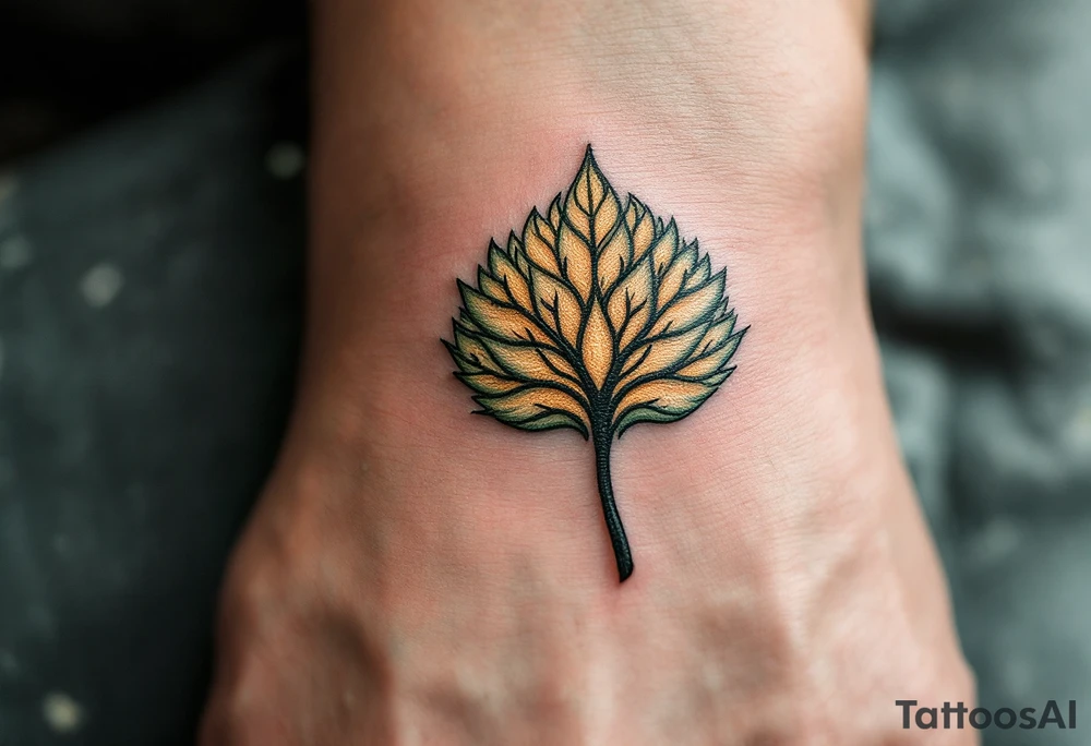 The Bodhi Tree Leaf – Symbol of enlightenment under which Buddha meditated, typically in green, brown, or gold, often stylized with veins or mandala textures. tattoo idea