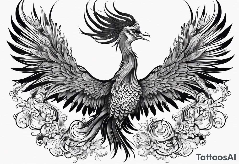 asian phoenix with a long neck, graceful and elegant tattoo idea