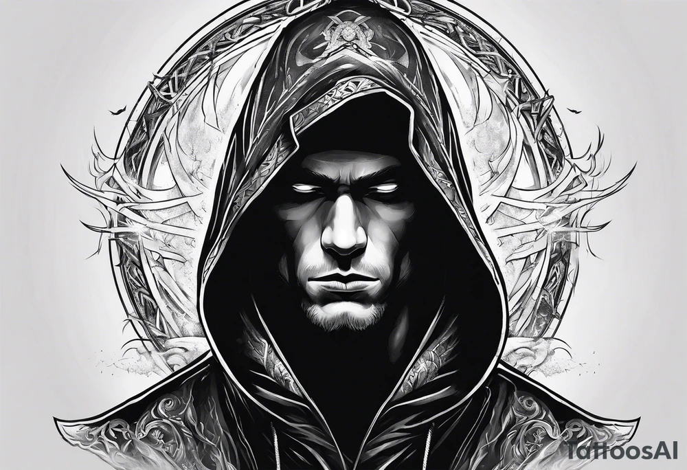 Hooded figure with a ring of lightning behind him tattoo idea