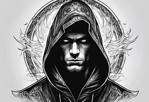 Hooded figure with a ring of lightning behind him tattoo idea