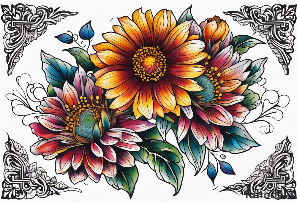 Galaxy with an Indian blanket flower tattoo idea