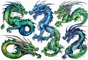 blue dragon tangled with a green dragon tattoo idea