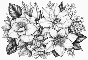 Narcissus, Poinsettia, Holly, Gladiolus, Poppy, Daisy, Sweet Pea tattoo idea
