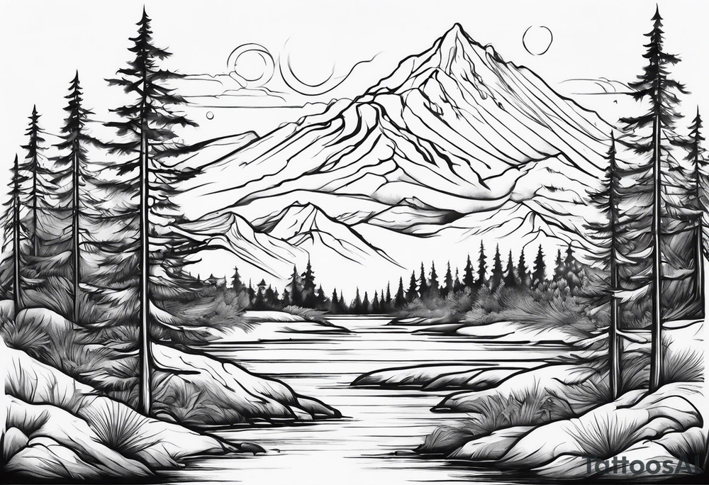 Full back tattoo ancient pine Forrest tattoo idea