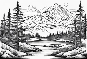 Full back tattoo ancient pine Forrest tattoo idea