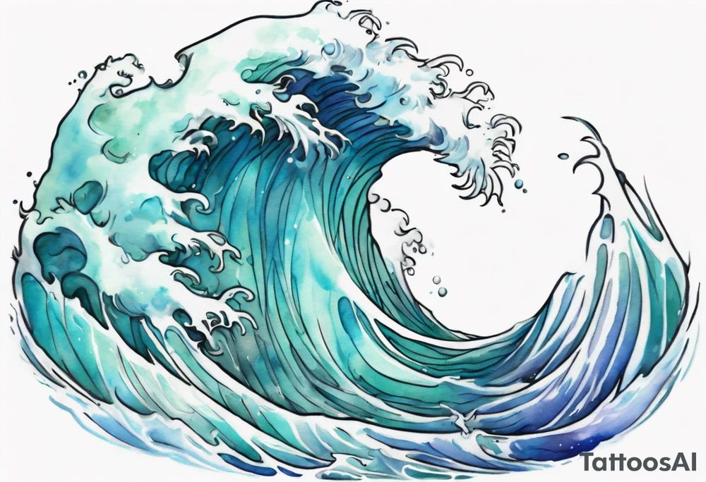 a crashing wave that turns into a young beautiful Ursula tattoo idea