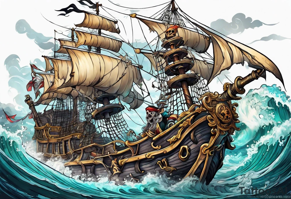 skeleton pirates fighting a sea serpent tattoo idea