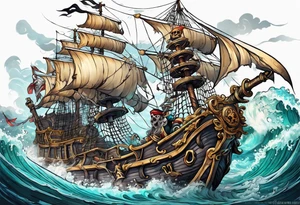 skeleton pirates fighting a sea serpent tattoo idea