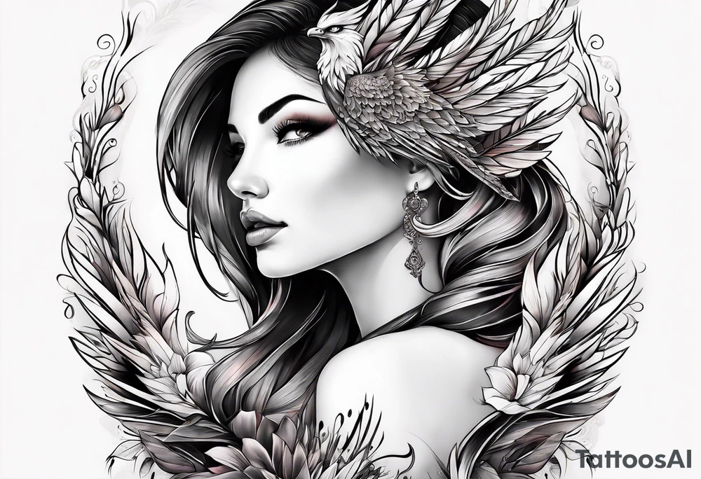 femme nu avec un tatou de phoenix tattoo idea