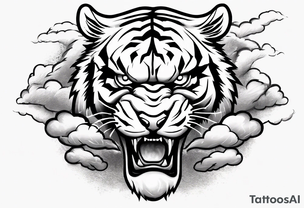A thundergod tiger forearm tattoo, with lightning and clouds filling the area tattoo idea