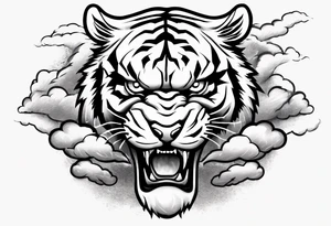 A thundergod tiger forearm tattoo, with lightning and clouds filling the area tattoo idea