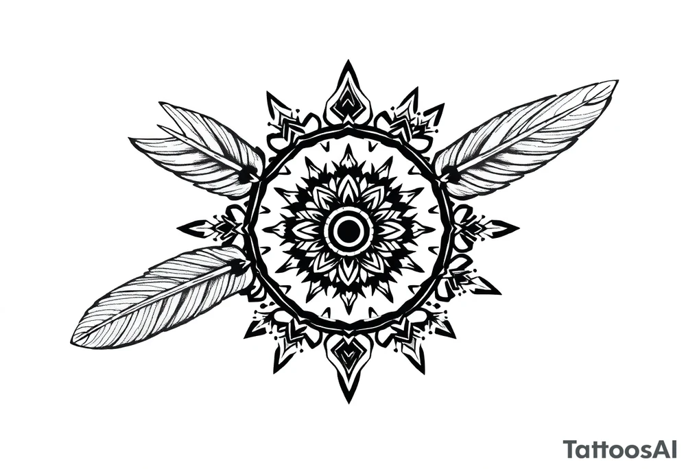 spiritual feathers indian mandala shaman rune tattoo idea