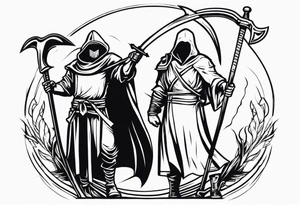 The executioner and death with a scythe shake hands tattoo idea