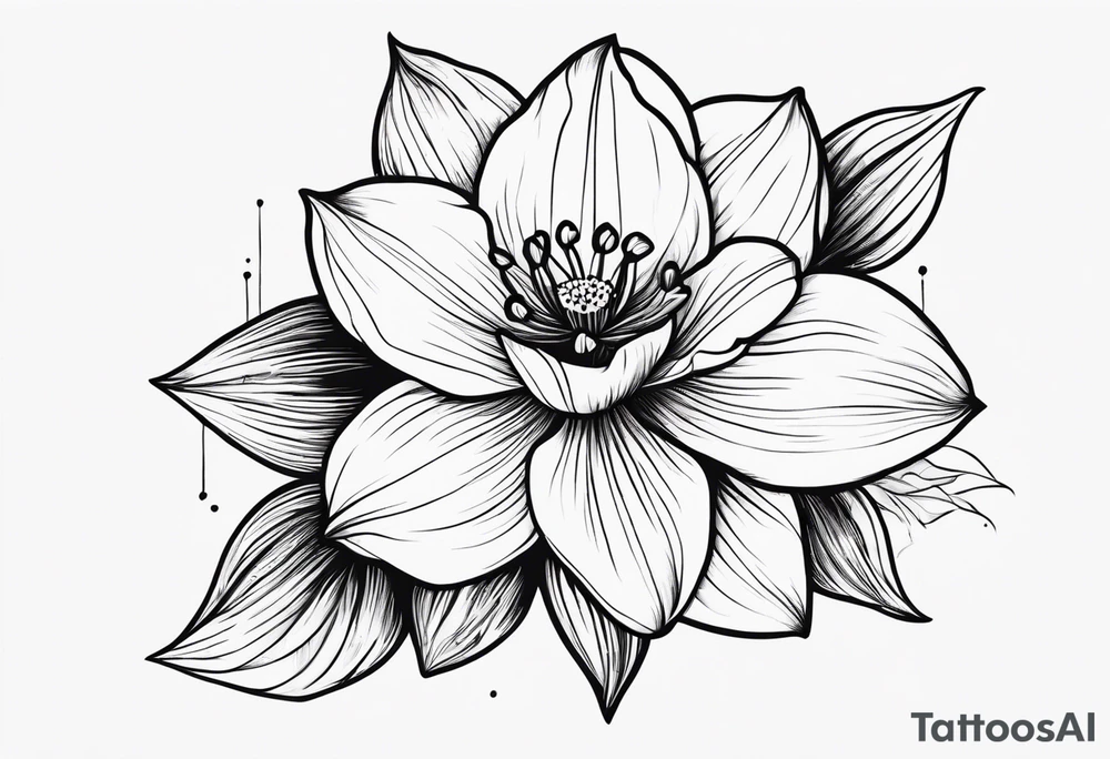 Black line work, delicate, narcissus flower with stem, add cursive uppercase I, finger tattoo tattoo idea