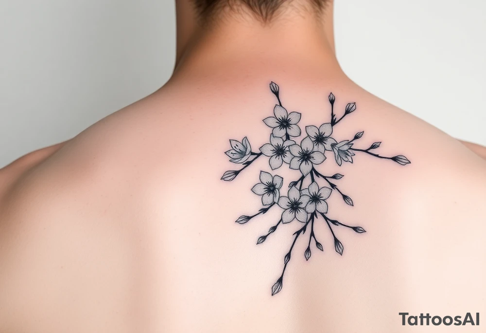 delicate cherry blossoms swirling in spring breeze with petals tattoo idea