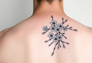 delicate cherry blossoms swirling in spring breeze with petals tattoo idea