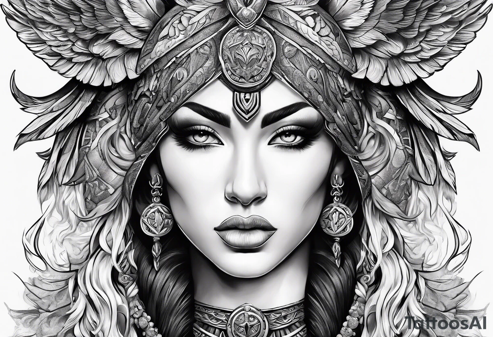 warrior figure, ram's horns, angel's wings tattoo idea