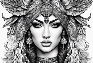 warrior figure, ram's horns, angel's wings tattoo idea