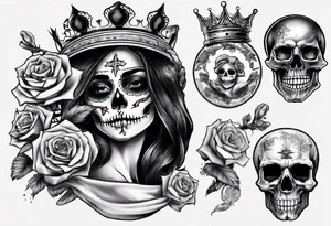 santa la muerta with money and crown tattoo idea