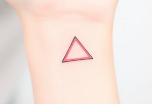 A watercoloured pink triangle, with small lining and upside down. Just the colour pink. No shapes. Just the colour pink and a small black outline tattoo idea