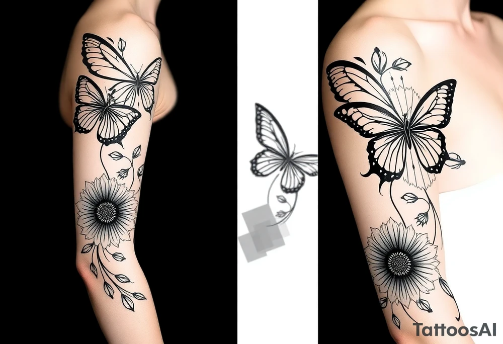 Butterflies and tulips and sunflowers tattoo idea