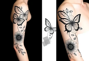 Butterflies and tulips and sunflowers tattoo idea