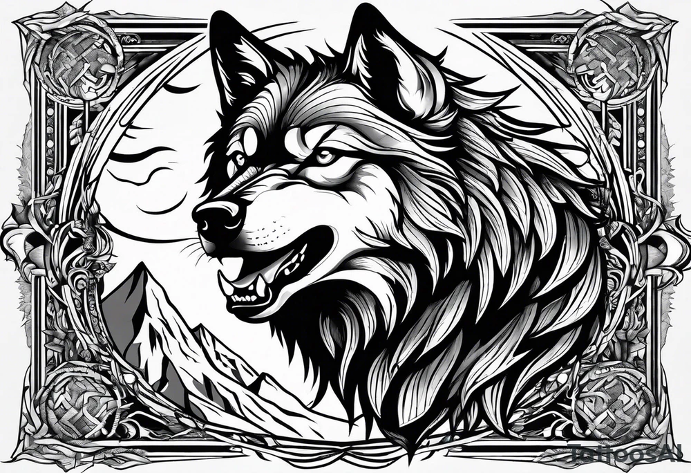 Howling angry wolf tattoo idea