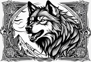 Howling angry wolf tattoo idea