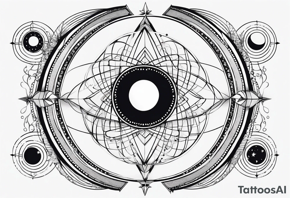 A strict ring is an orbit with small dots symbolizing the planets. The central point is a star. tattoo idea