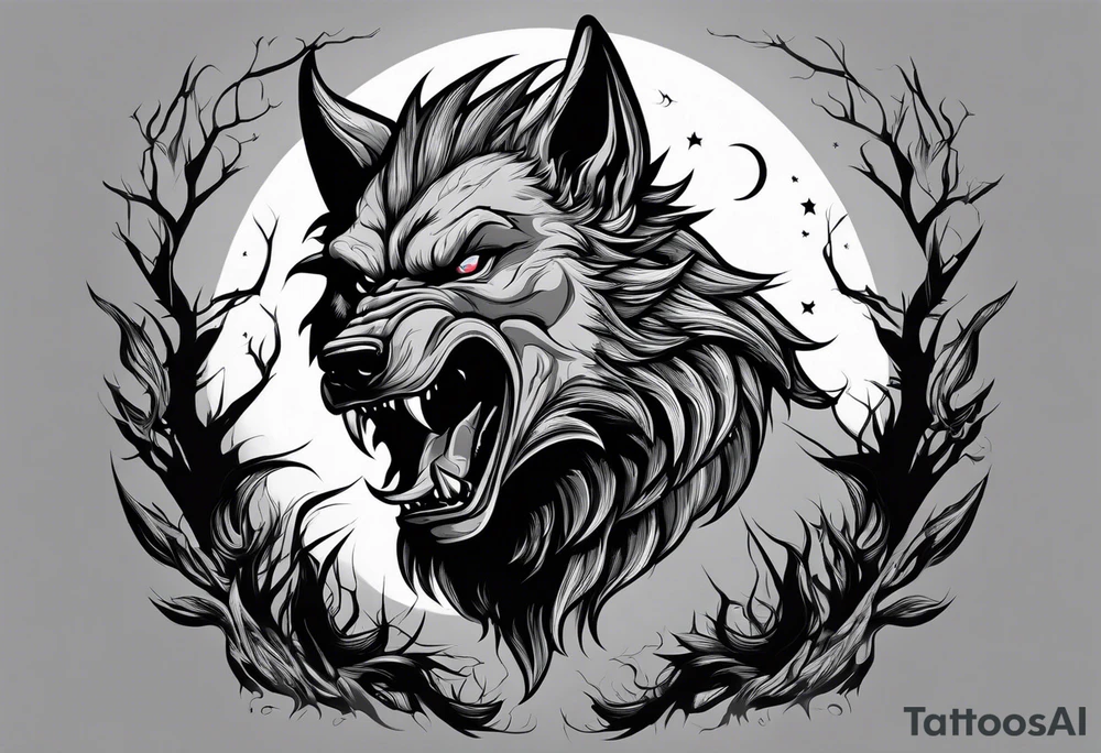 a werewolf transforming in the moonlight tattoo idea