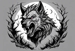 a werewolf transforming in the moonlight tattoo idea