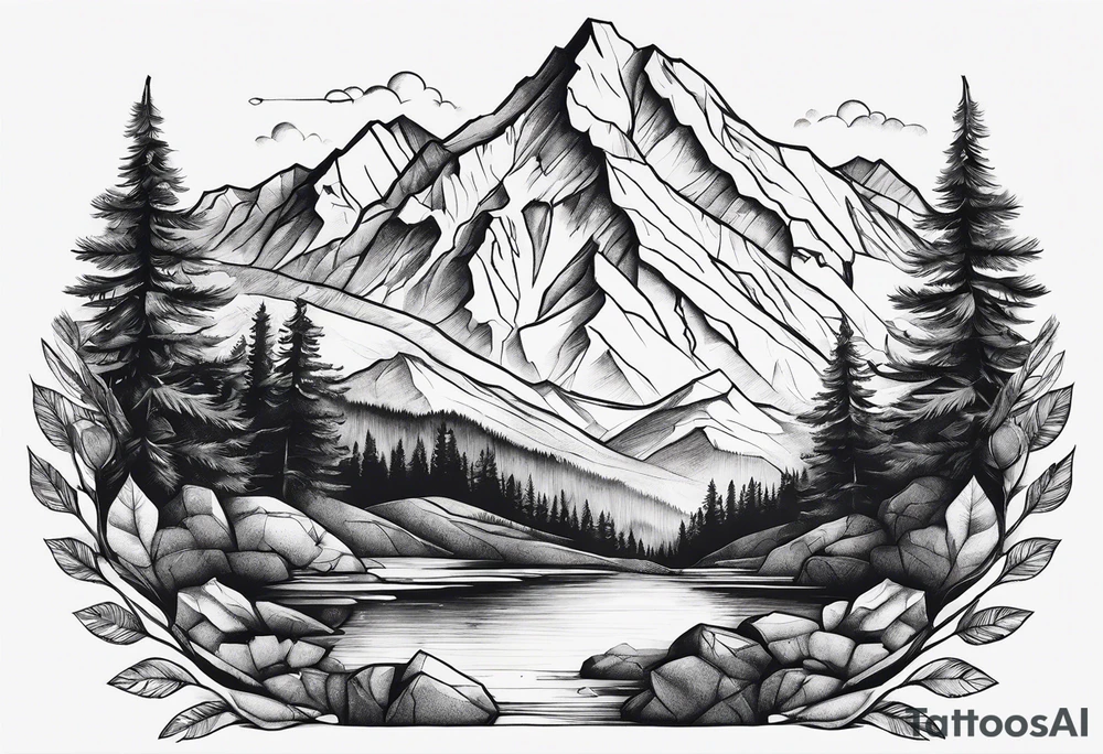 Mountains, animals, concept tattoo idea