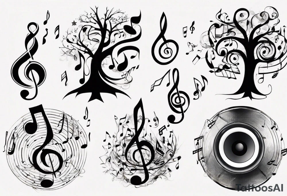 music speaker note tree stave notes tattoo idea