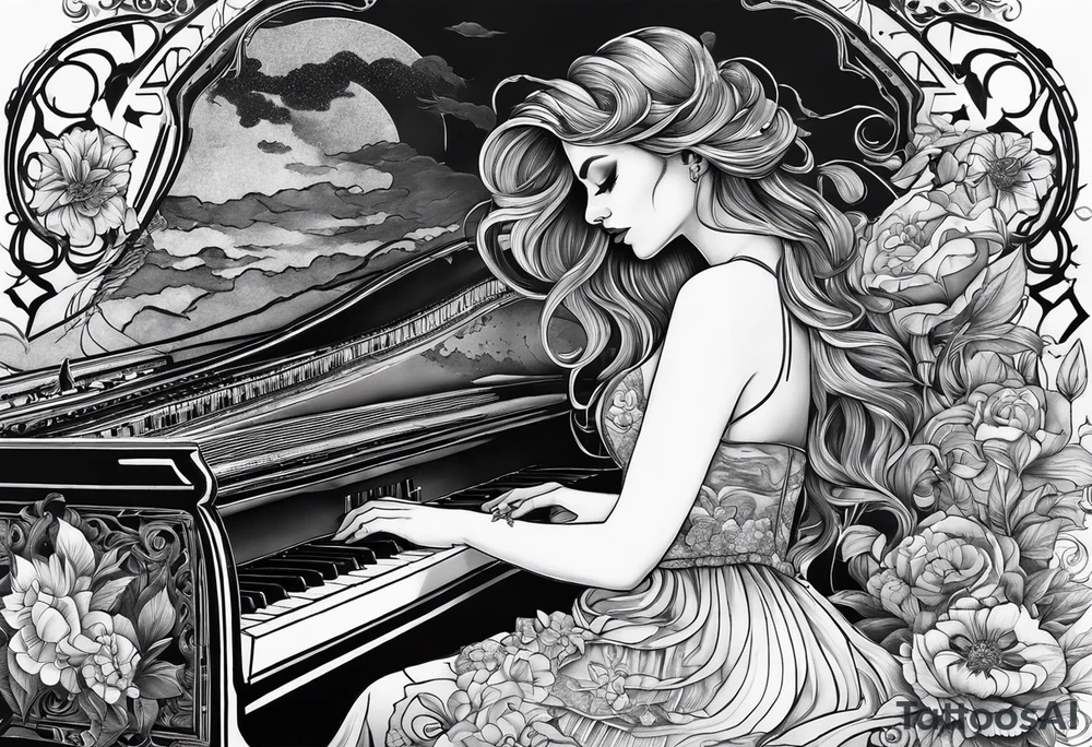 dead girl playing piano tattoo idea