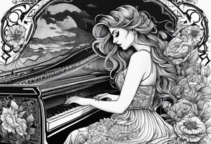 dead girl playing piano tattoo idea