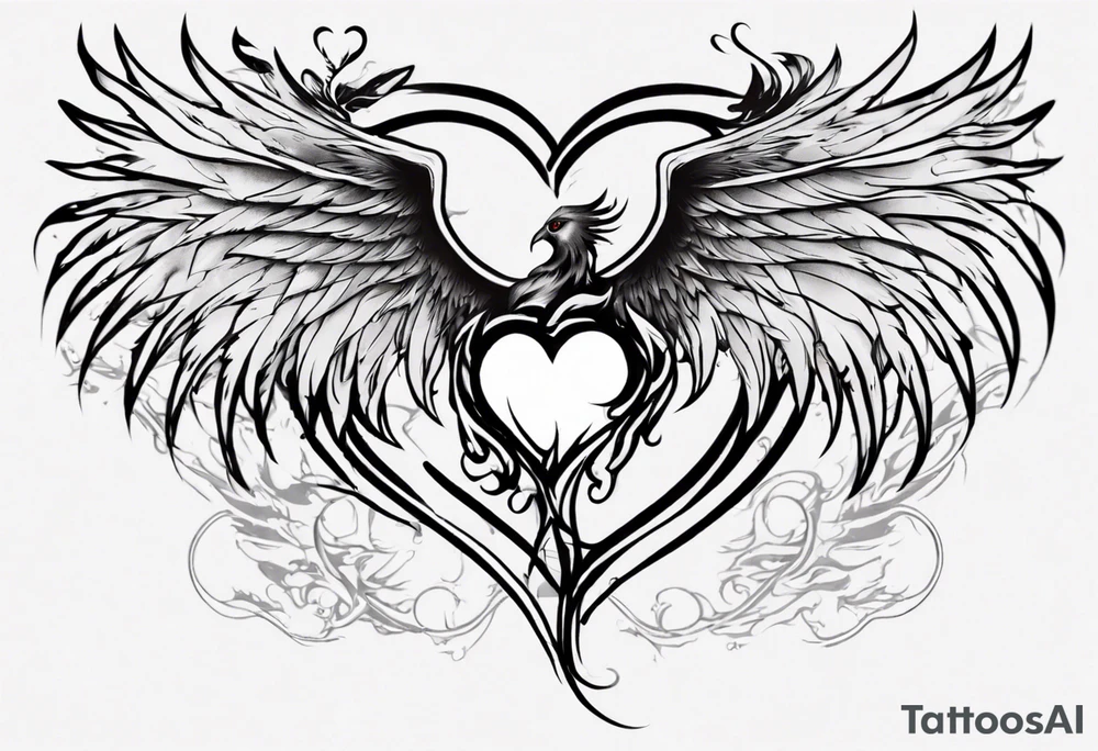 Phoenix heart one wing larger than the other tattoo idea Phoenix heart one wing larger than the other tattoo idea