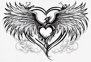 Phoenix heart one wing larger than the other tattoo idea